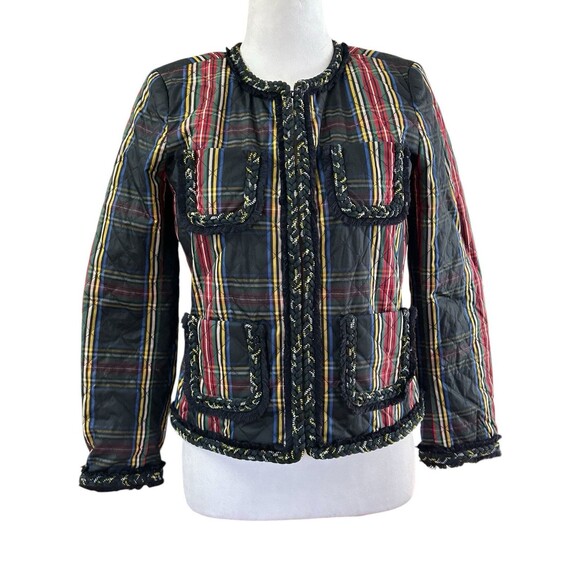 J CREW Blazer Women's 2 Quilted Lady Stewart Jacket Tartan Plaid Red Green Black - Picture 1 of 6